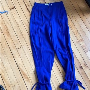 Electric blue bell bottom tapered wool pants